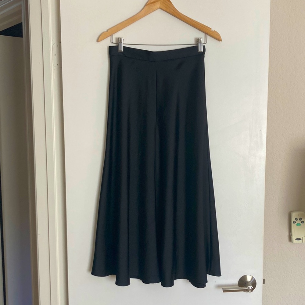 black satin midi skirt